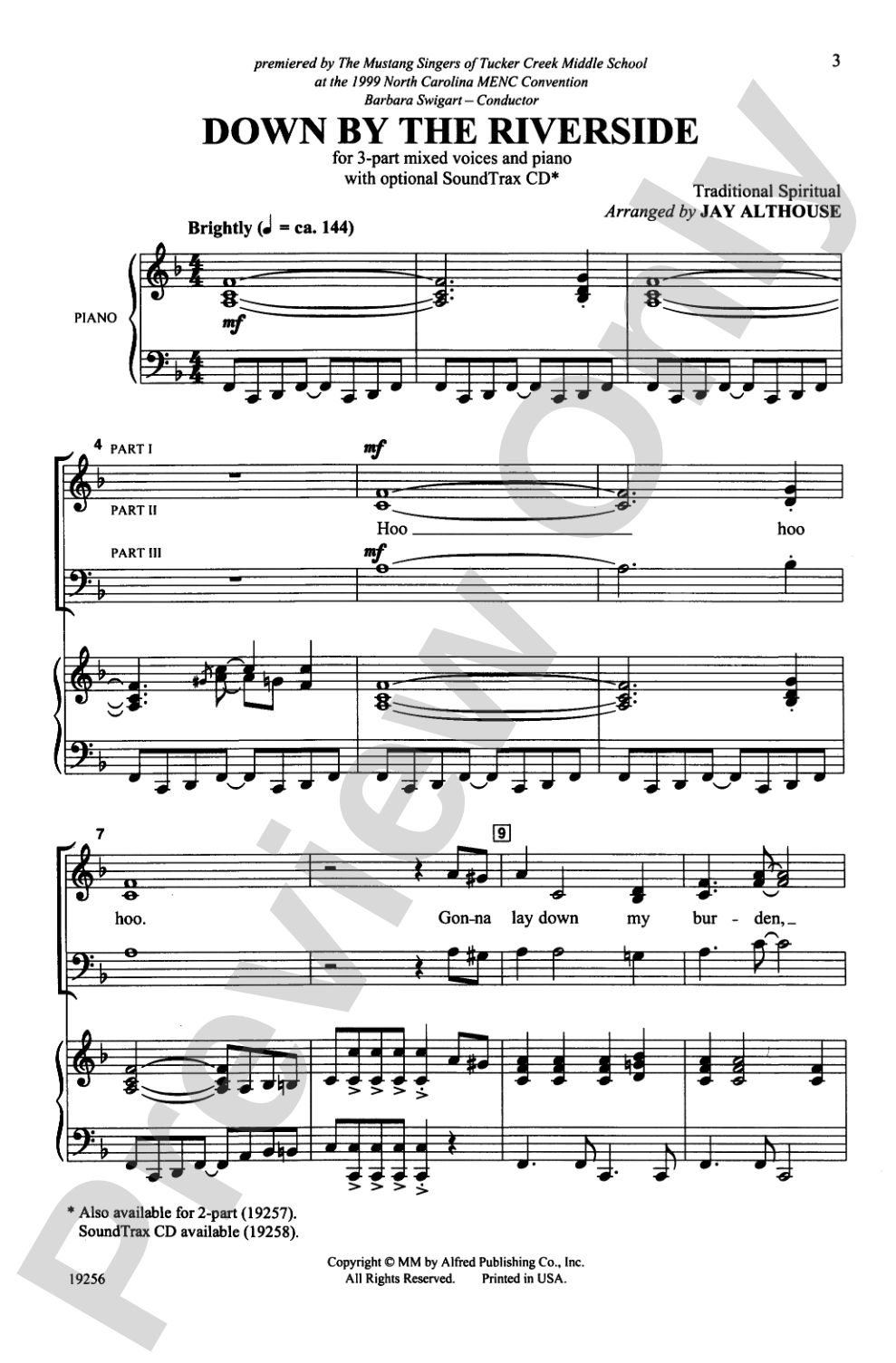 Down by the Riverside: 3-Part Mixed (with Opt. Staging) Choral Octavo