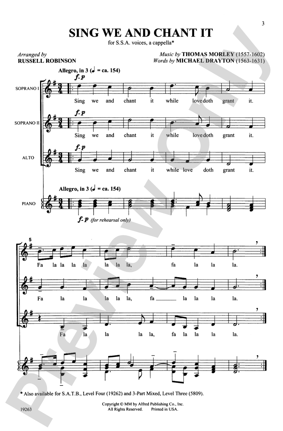 Sing We and Chant It: SSA, <I>a cappella</I> Choral Octavo