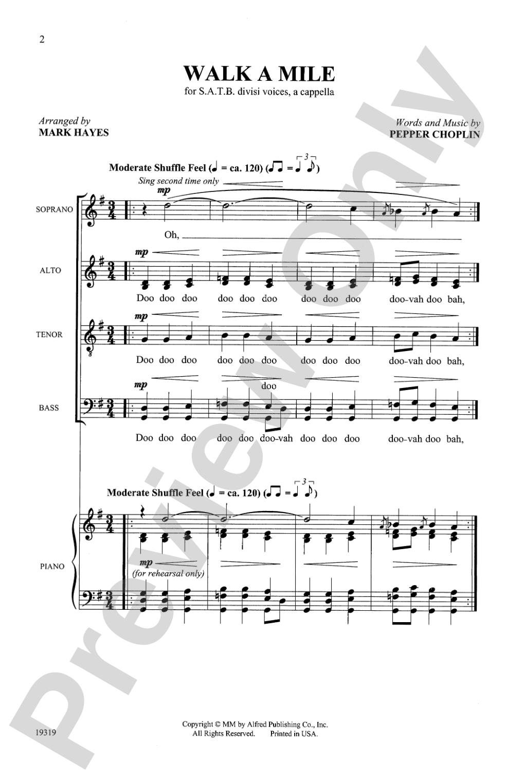 Walk a Mile: SATB divisi, <I>a cappella</I> Choral Octavo