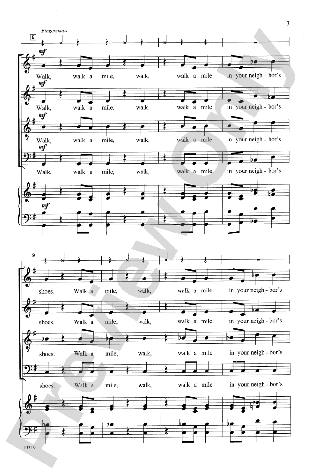 Walk a Mile: SATB divisi, <I>a cappella</I> Choral Octavo