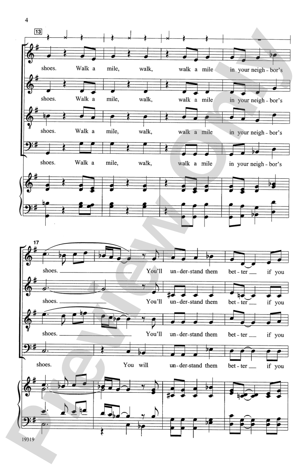 Walk a Mile: SATB divisi, <I>a cappella</I> Choral Octavo