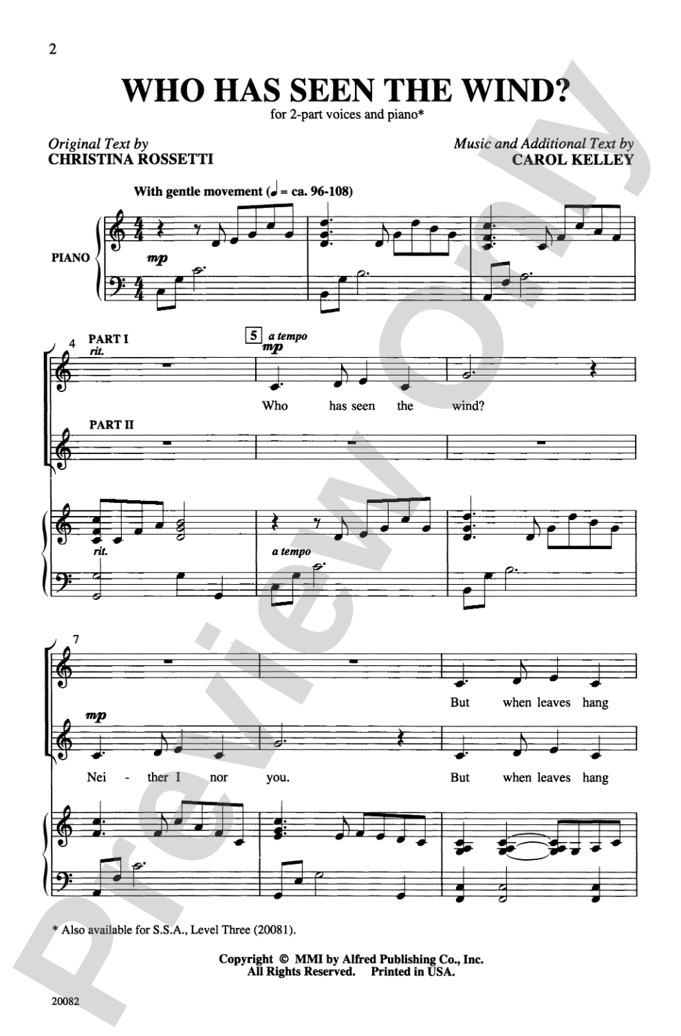 Who Has Seen the Wind?: 2-Part Choral Octavo