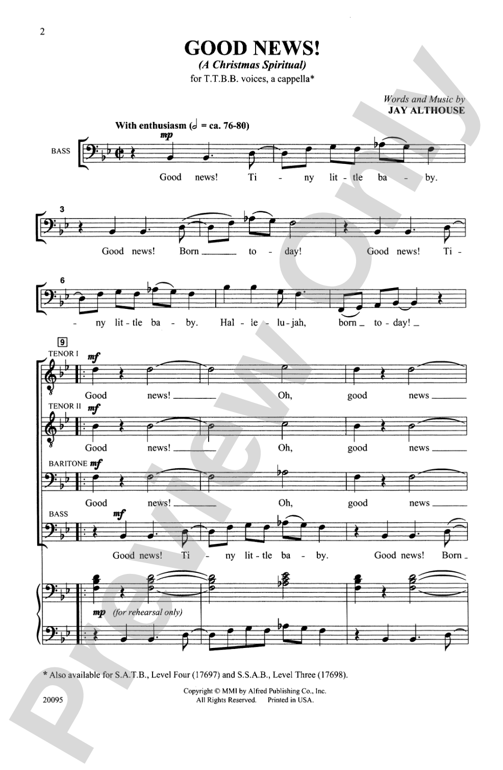 Good News! (A Christmas Spiritual): TTBB, <I>a cappella</I> Choral Octavo