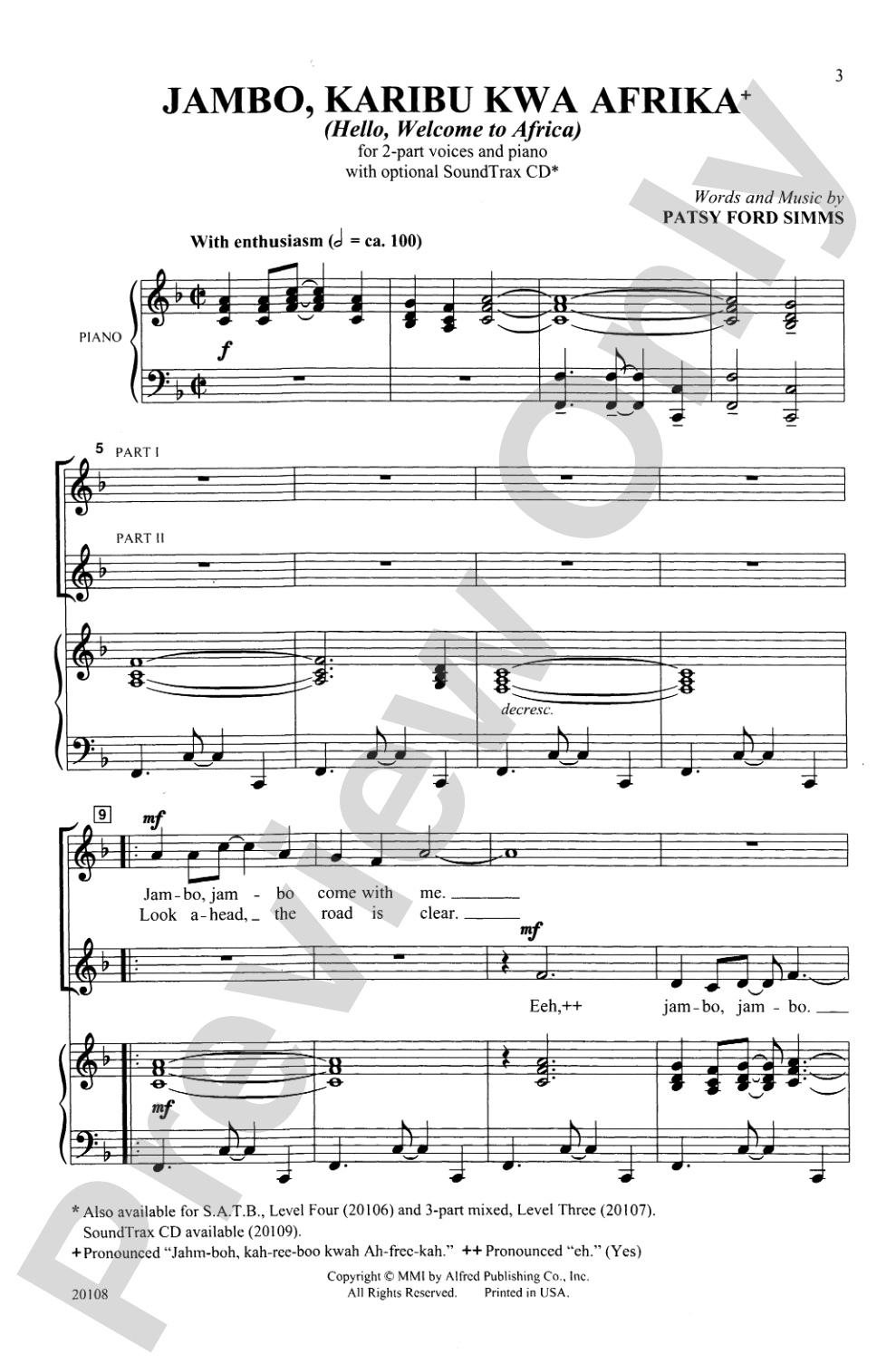 Jambo, Karibu Kwa Afrika: 2-Part Choral Octavo