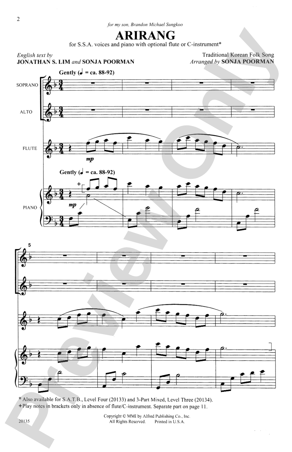 Arirang (Korean Folk Song): SSA Choral Octavo