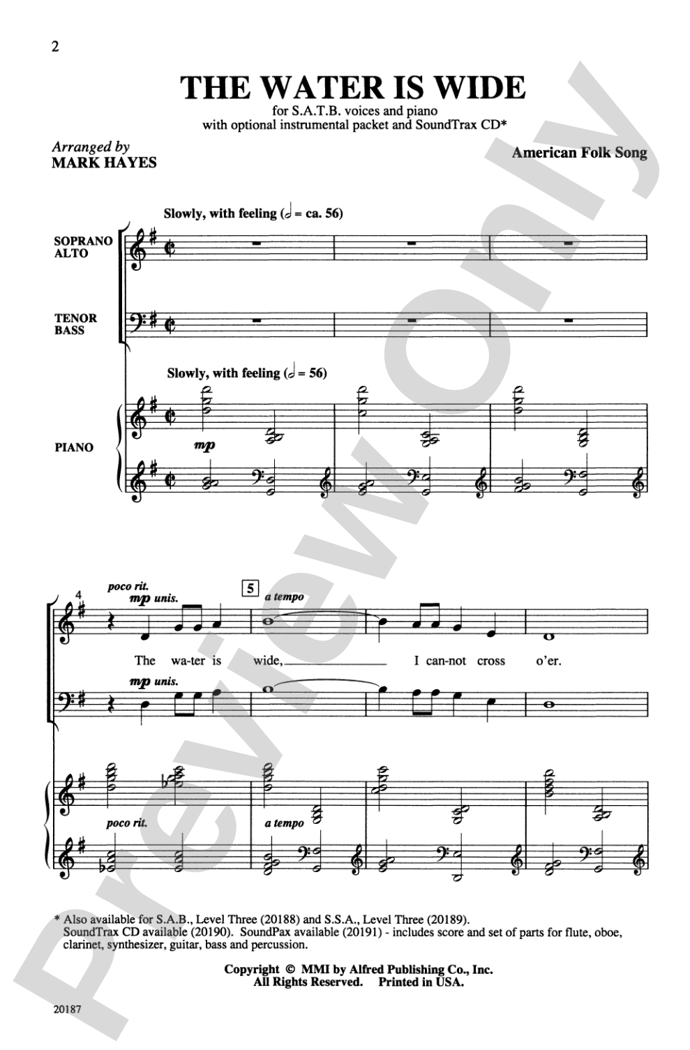 The Water Is Wide: SATB Choral Octavo