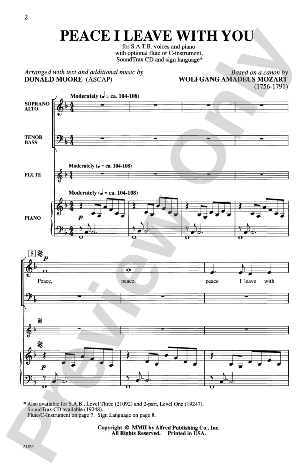 Peace I Leave with You: SATB (with Opt. Sign Language) Choral Octavo