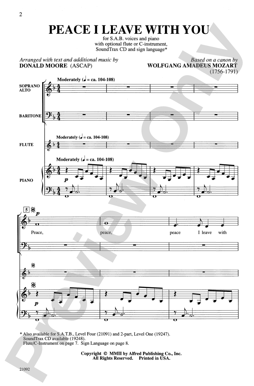 Peace I Leave with You: SAB (with Opt. Sign Language) Choral Octavo