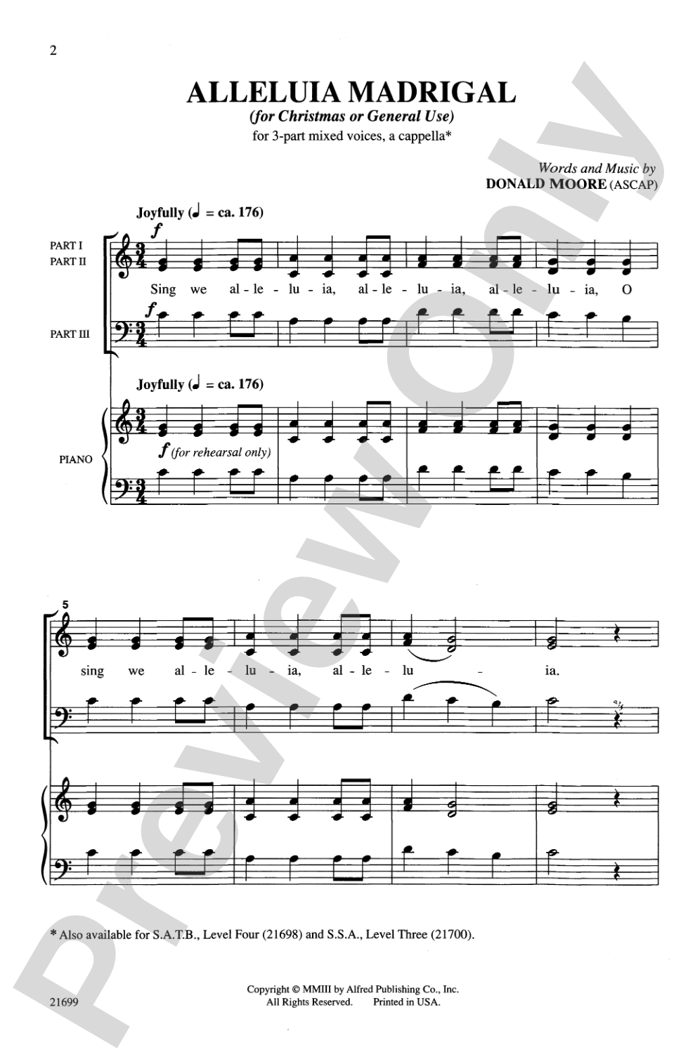 Alleluia Madrigal: 3-Part Mixed, <I>a cappella</I> Choral Octavo