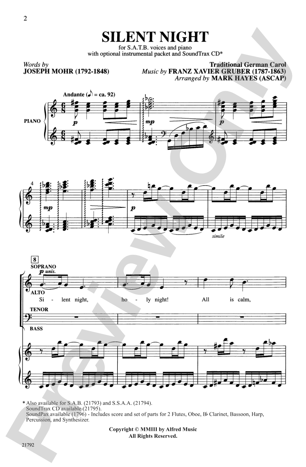 Silent Night: SATB Choral Octavo