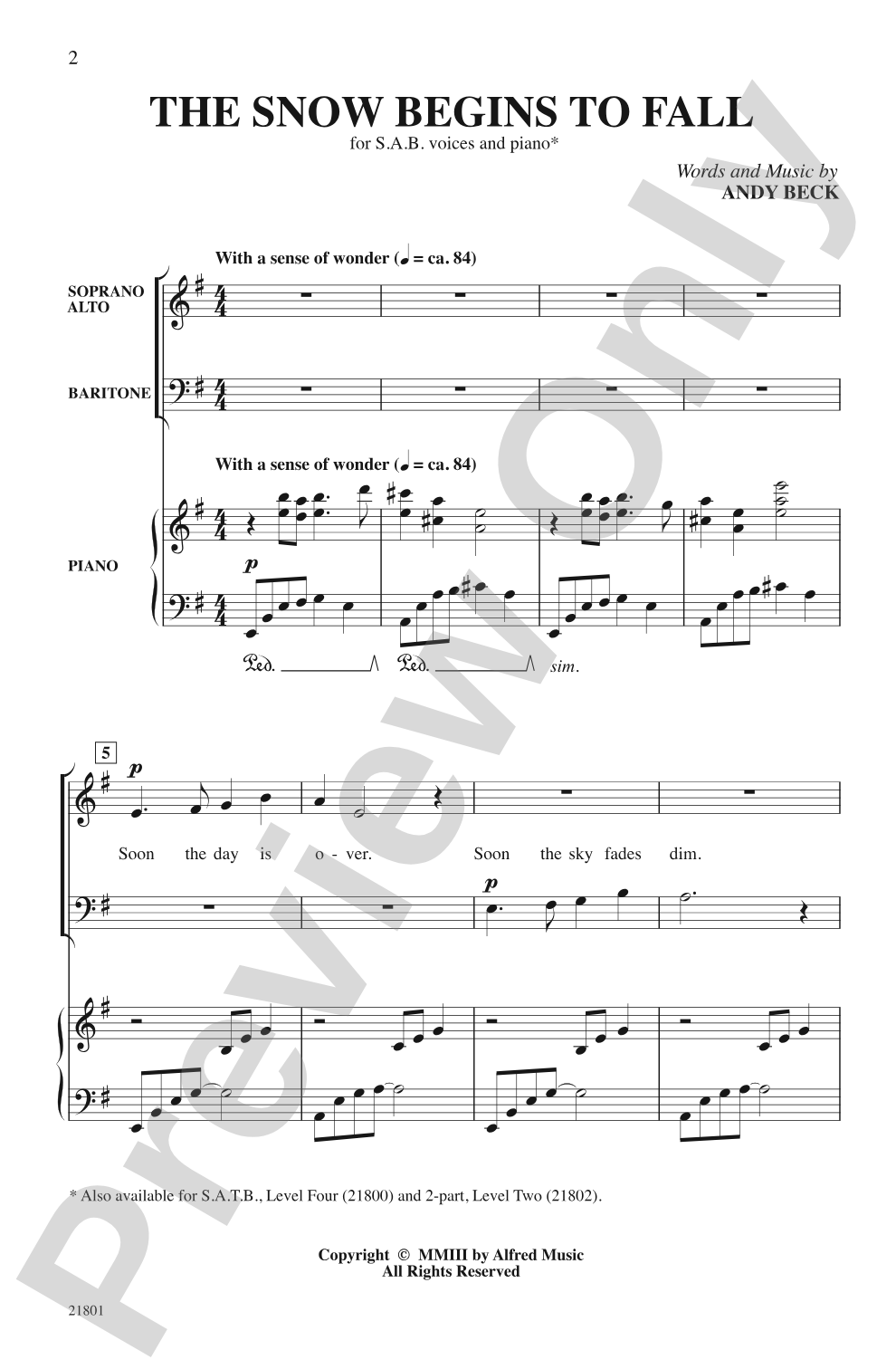 The Snow Begins to Fall: SAB Choral Octavo