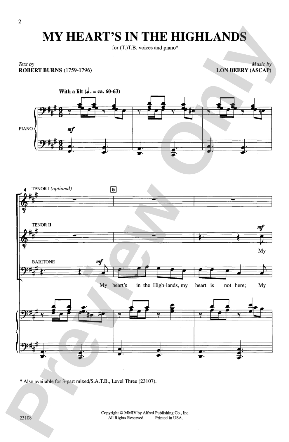 My Heart's in the Highland: (T)TB Choral Octavo