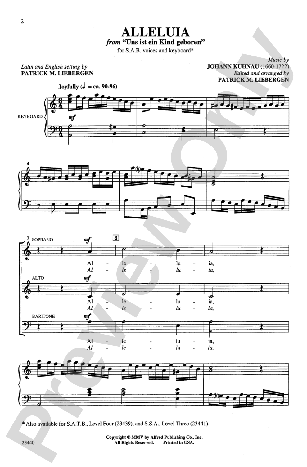 Alleluia (from <i>Uns ist ein Kind geboren</i>): SAB Choral Octavo