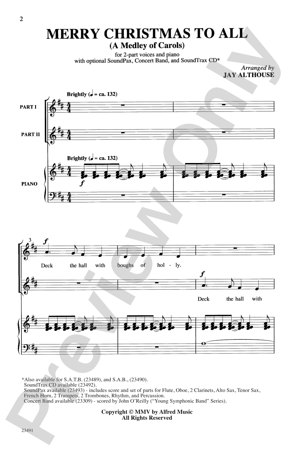 Merry Christmas to All (A Medley of Carols): 2-Part Choral Octavo