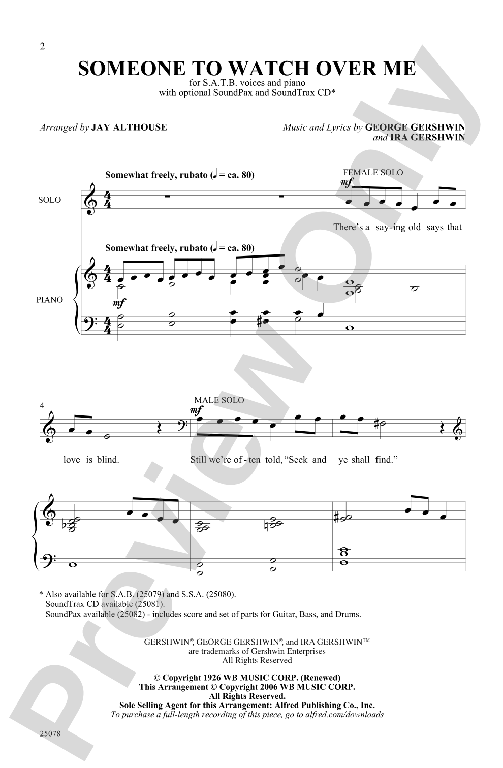 Someone to Watch Over Me: SATB Choral Octavo