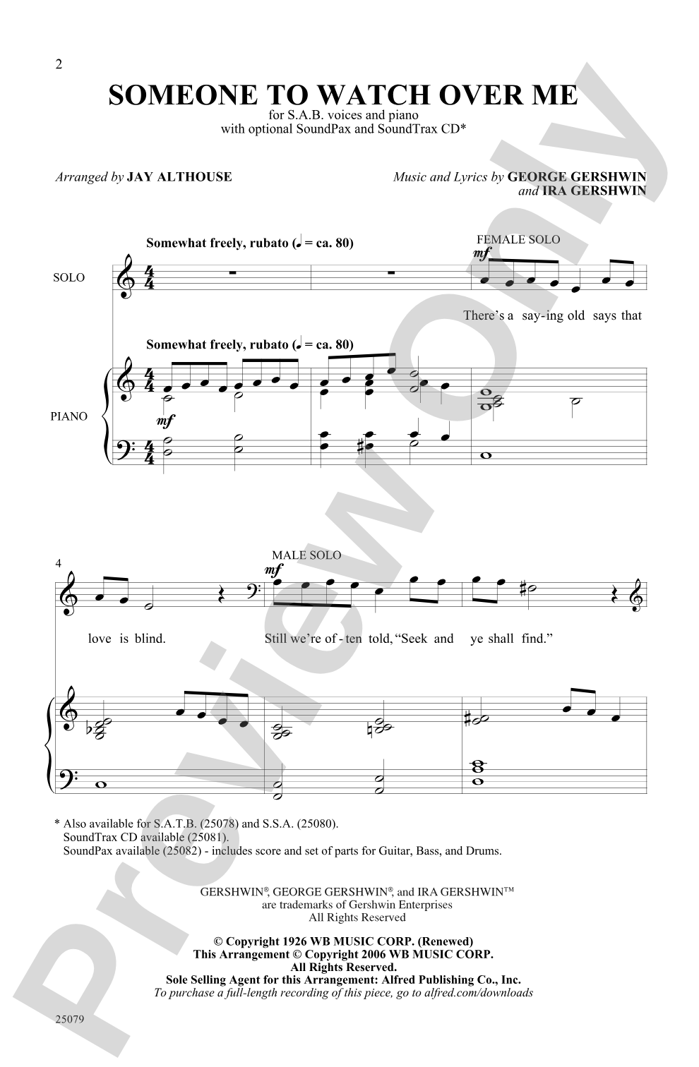 Someone to Watch Over Me: SAB Choral Octavo
