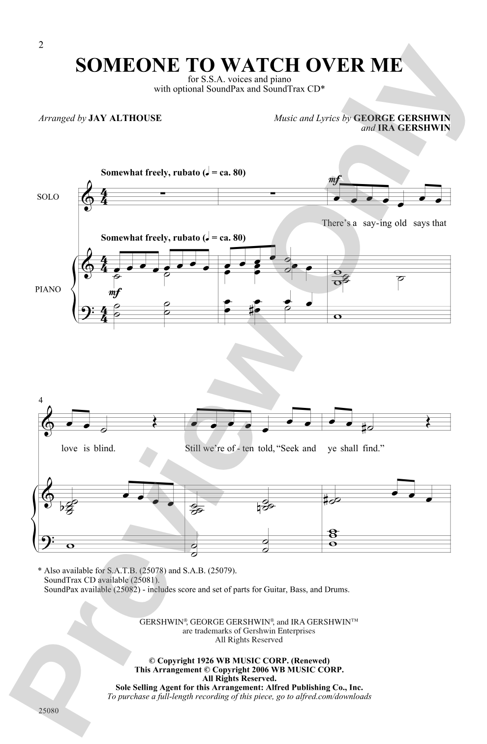 Someone to Watch Over Me: SSA Choral Octavo
