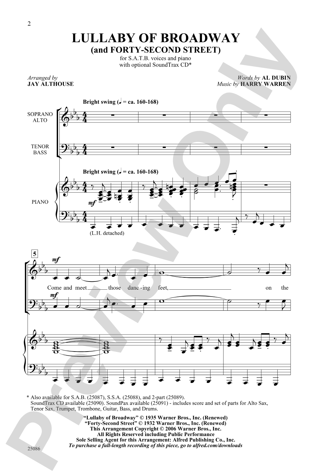Lullaby of Broadway (and Forty-Second Street): SATB Choral Octavo