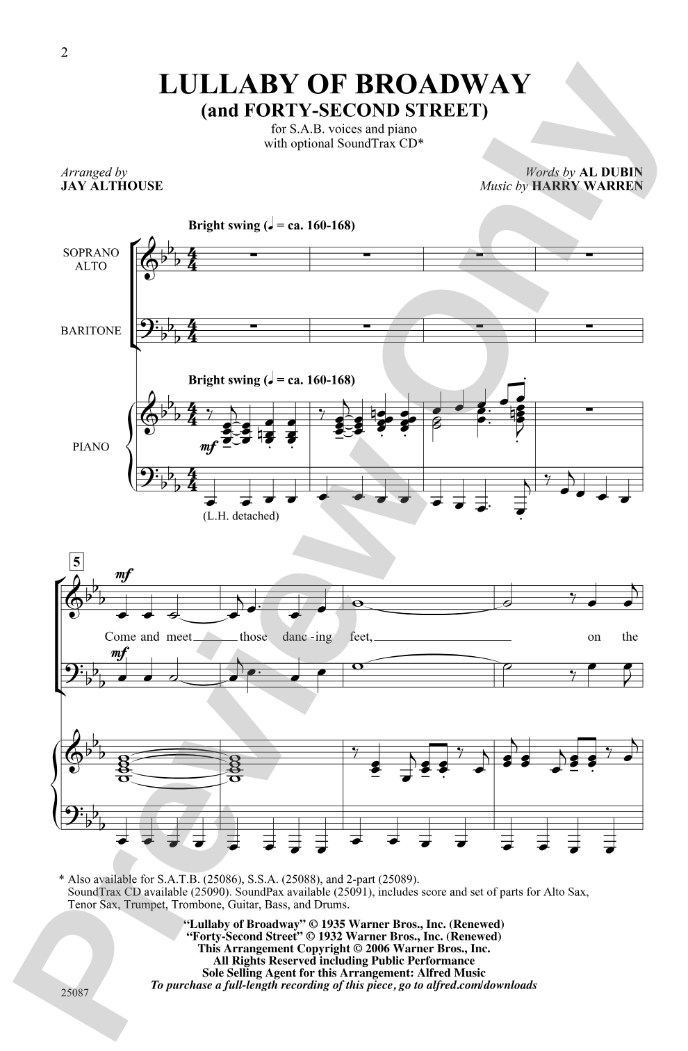 Lullaby of Broadway (and Forty-Second Street): SAB Choral Octavo
