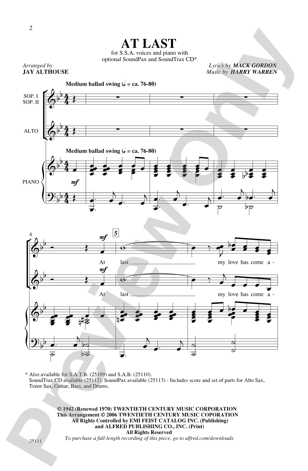At Last: SSA Choral Octavo