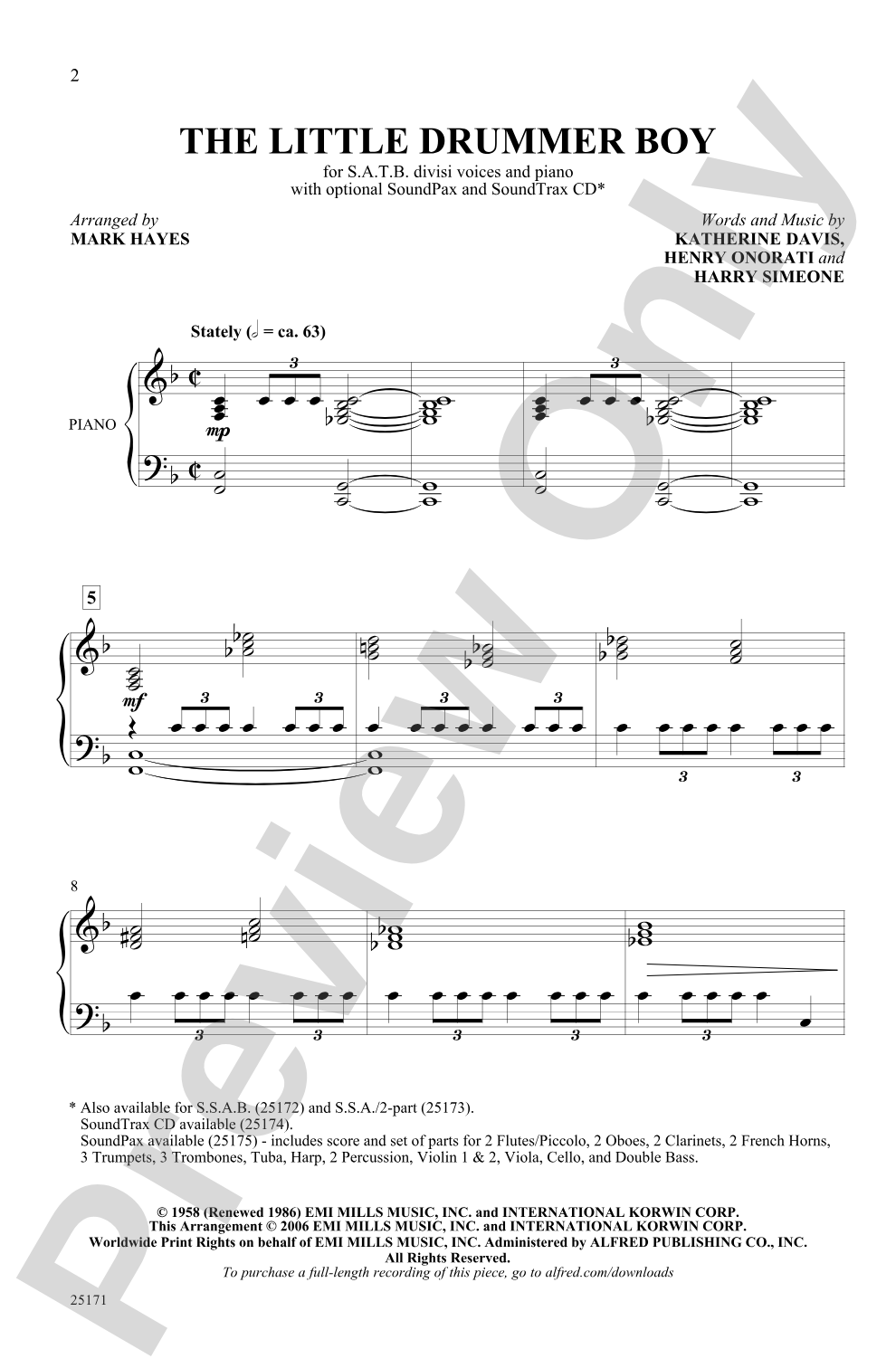 The Little Drummer Boy: SATB Choral Octavo
