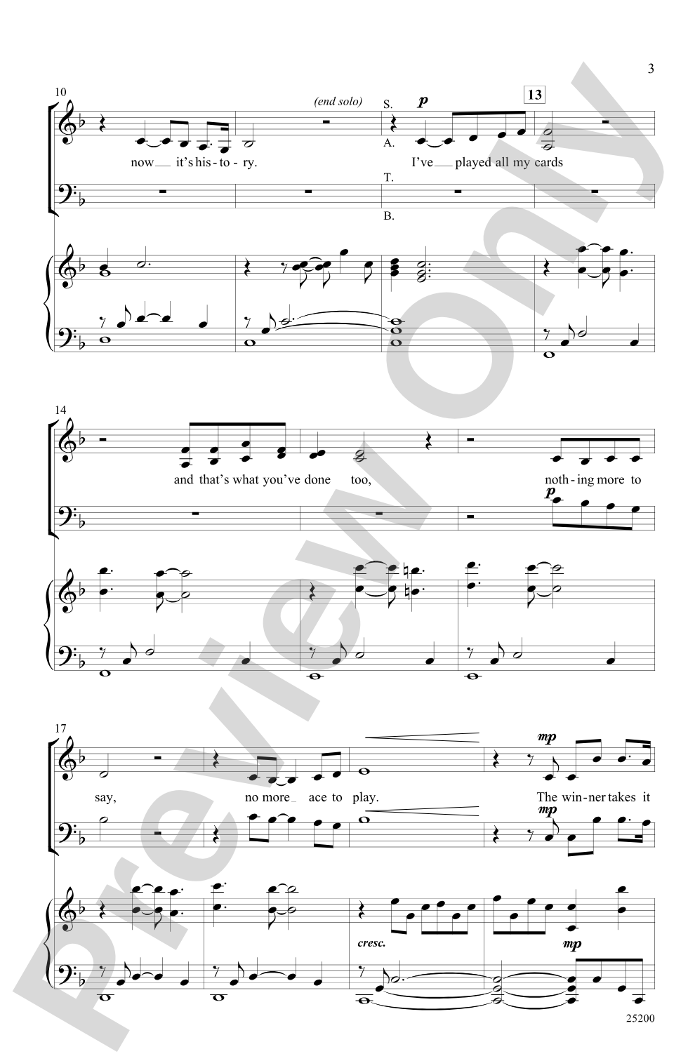 The Winner Takes It All (from <I>Mamma Mia!</I>): SATB Choral Octavo