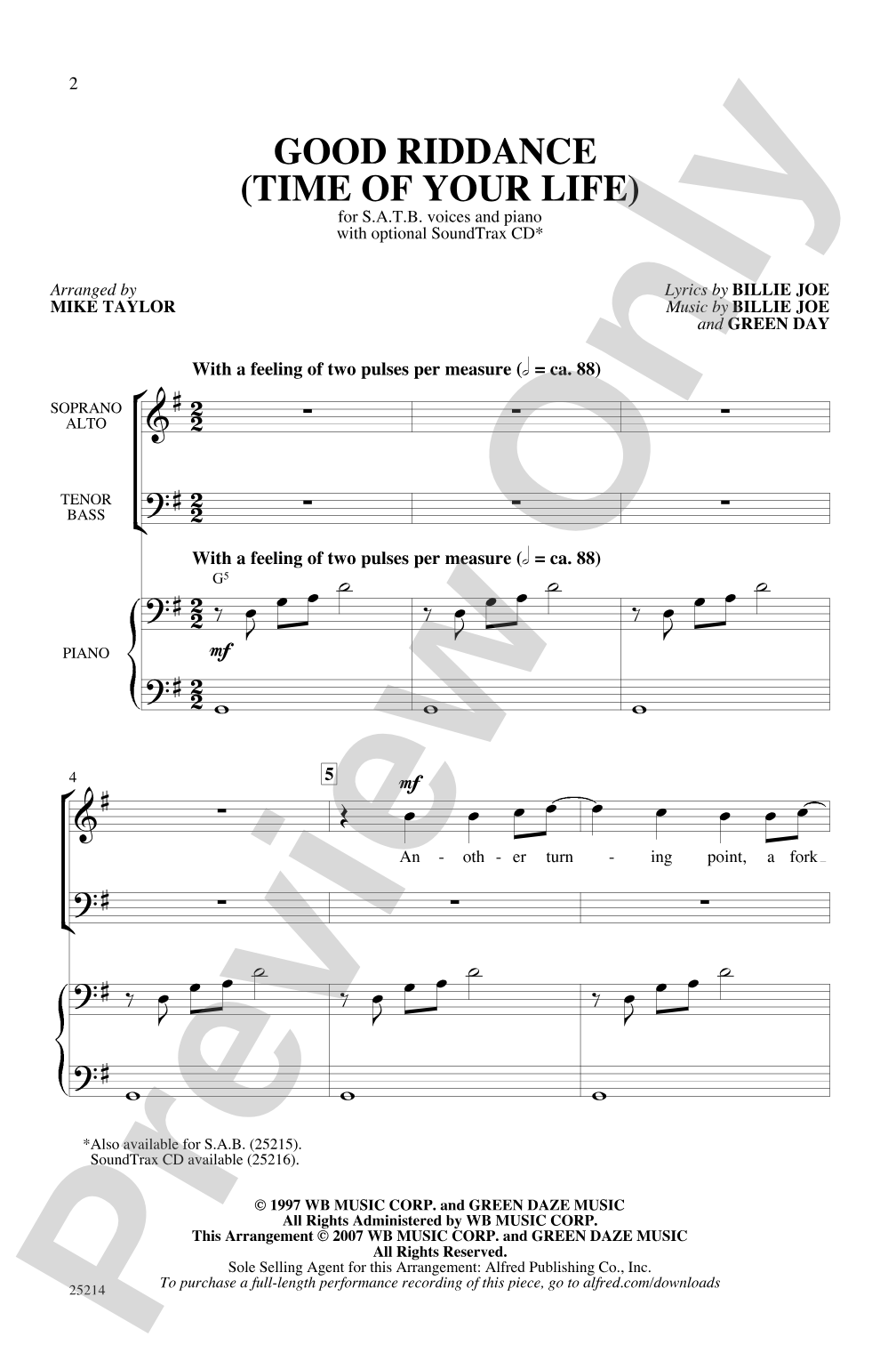 Good Riddance (Time of Your Life): SATB Choral Octavo
