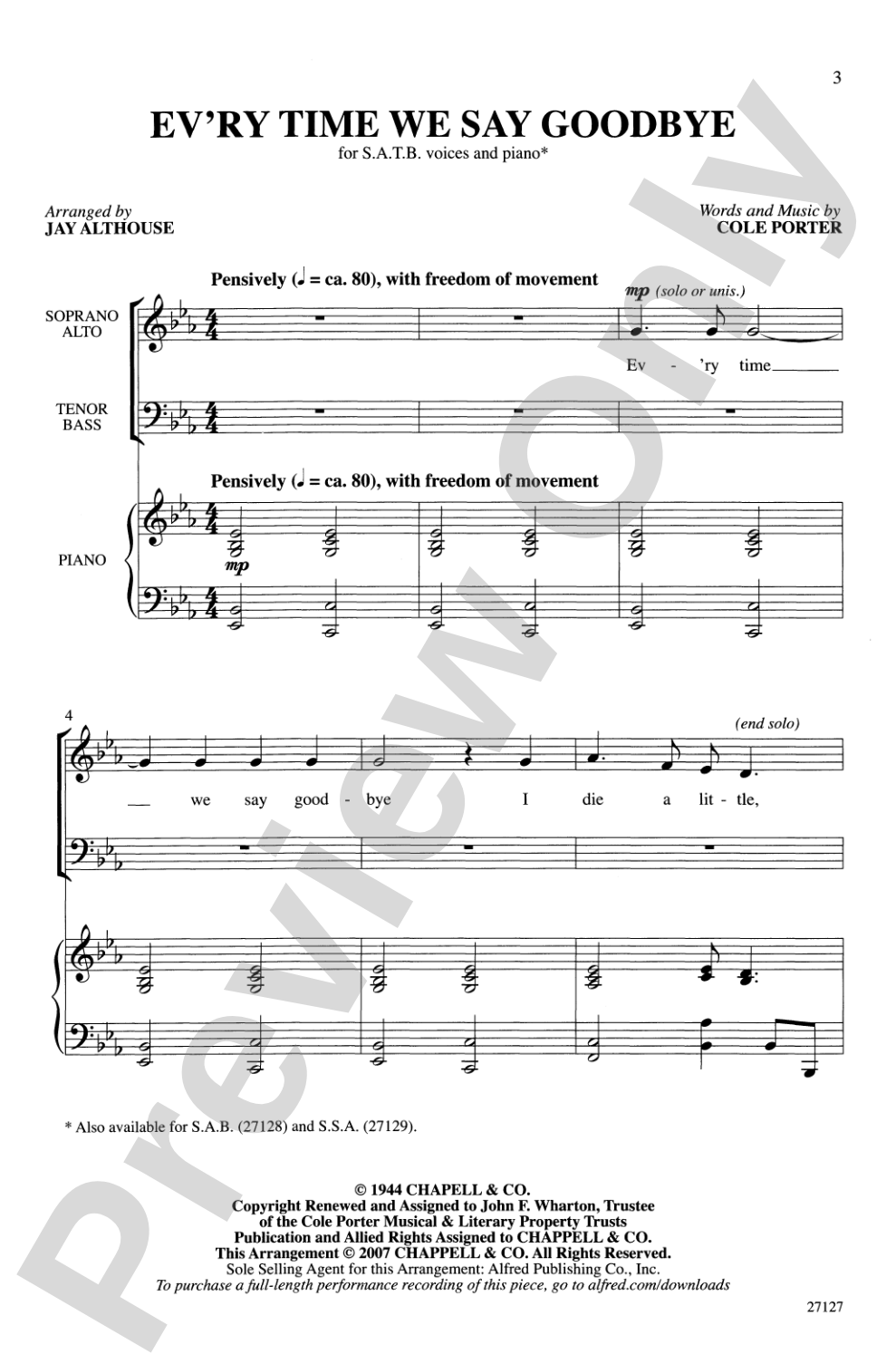 Ev'ry Time We Say Goodbye: SATB Choral Octavo
