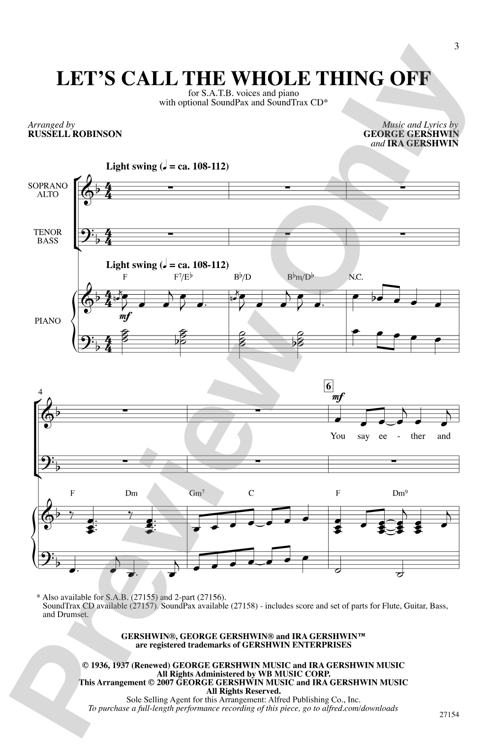 Let's Call the Whole Thing Off: SATB Choral Octavo