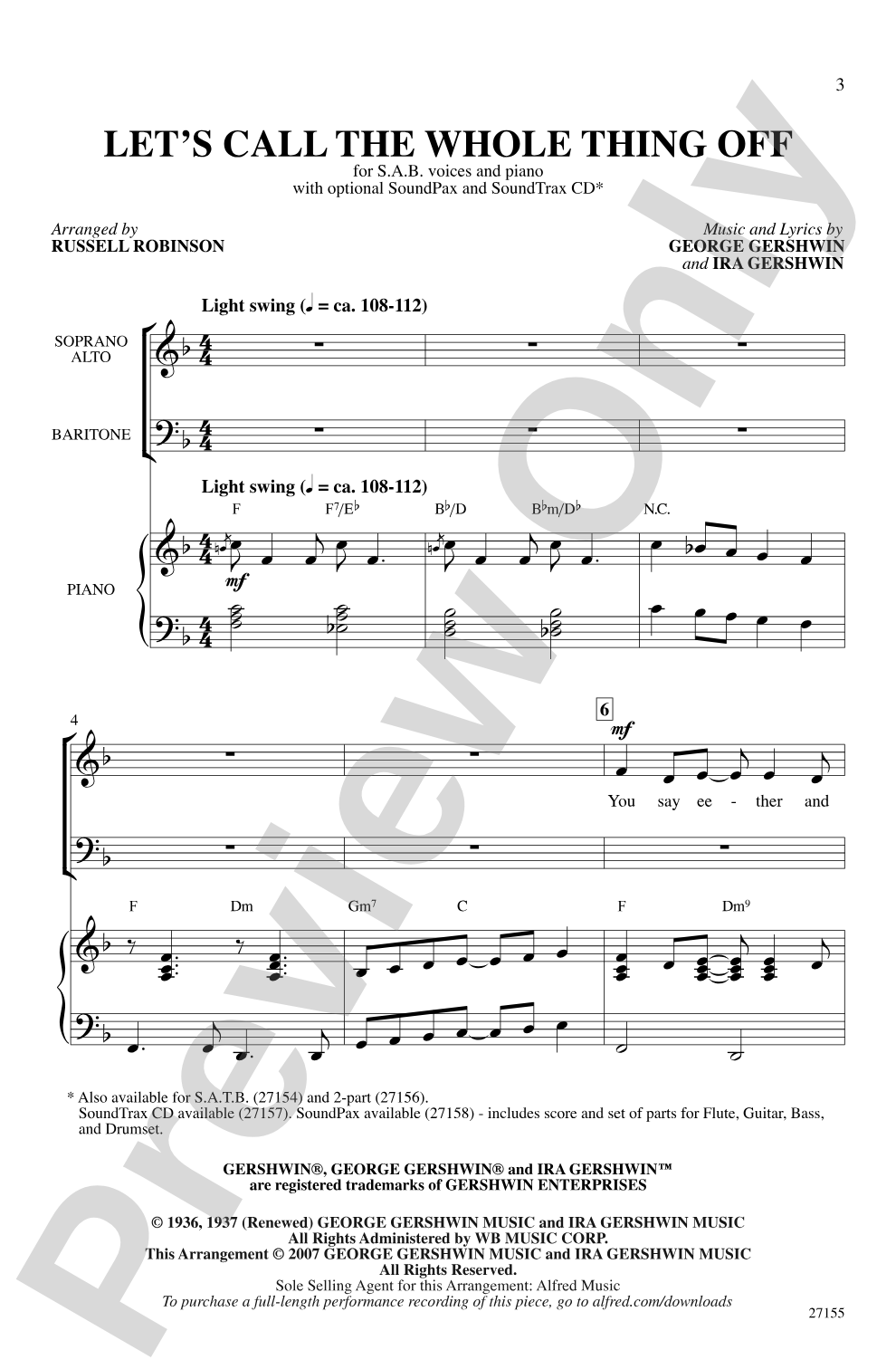 Let's Call the Whole Thing Off: SAB Choral Octavo