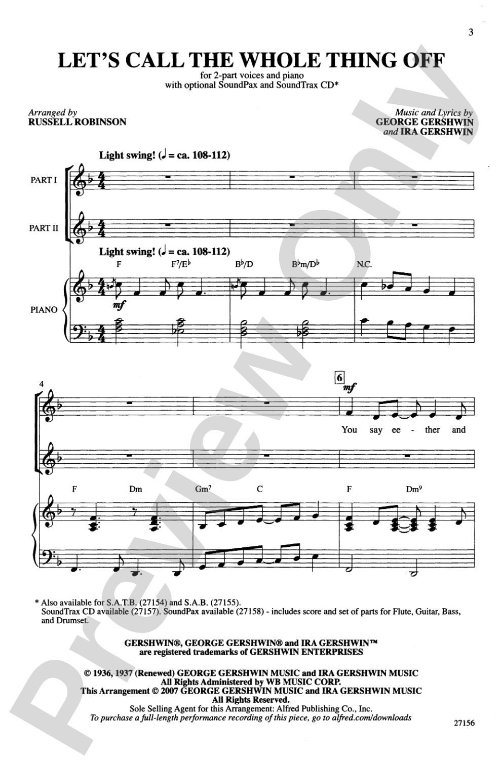 Let's Call the Whole Thing Off: 2-Part Choral Octavo