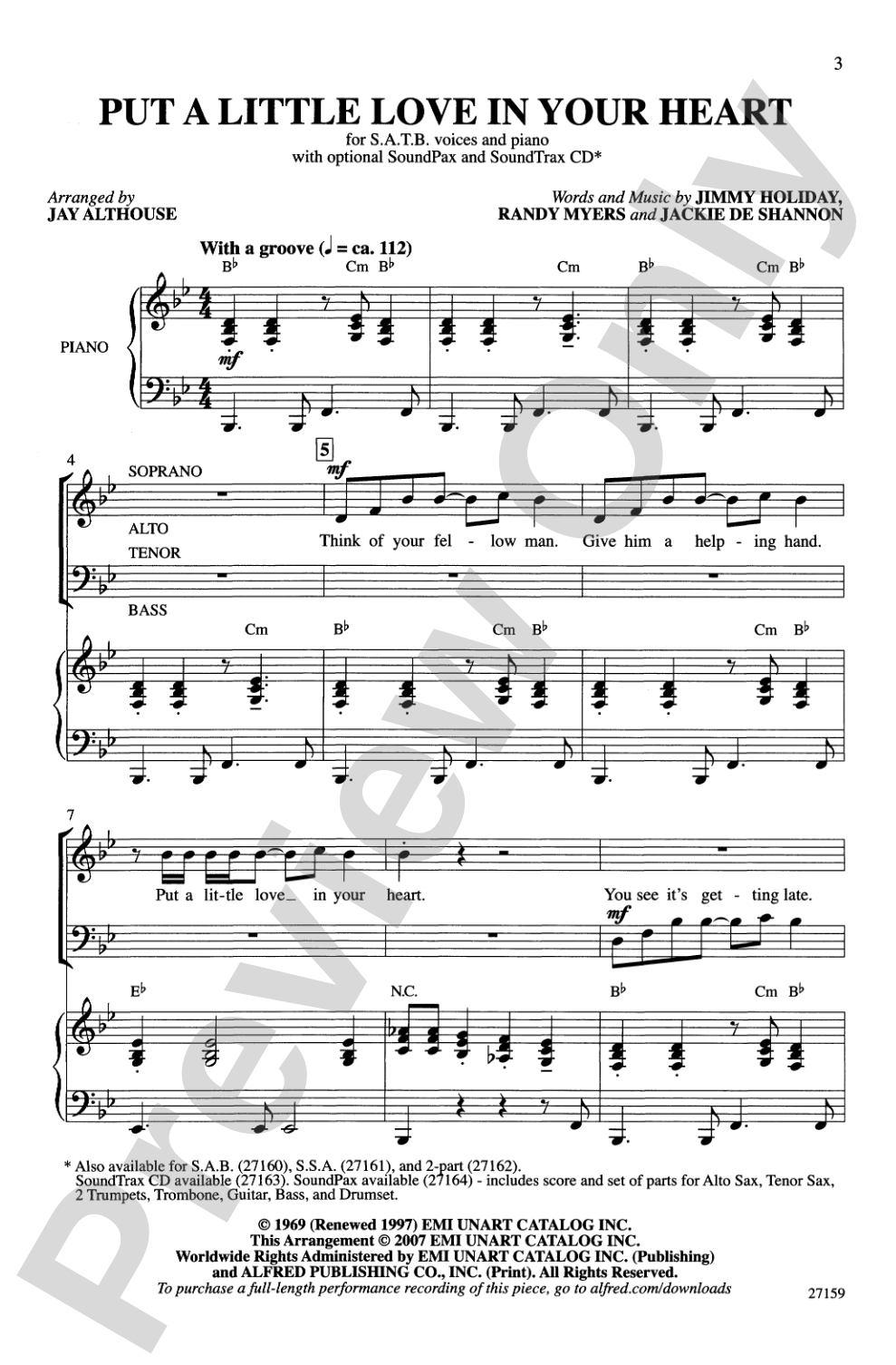 Put a Little Love in Your Heart: SATB Choral Octavo