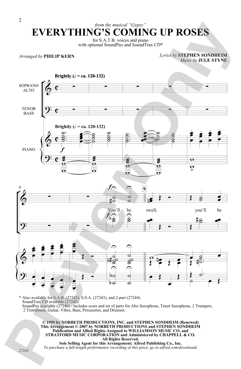 Everything's Coming Up Roses (from <I>Gypsy</I>): SATB Choral Octavo
