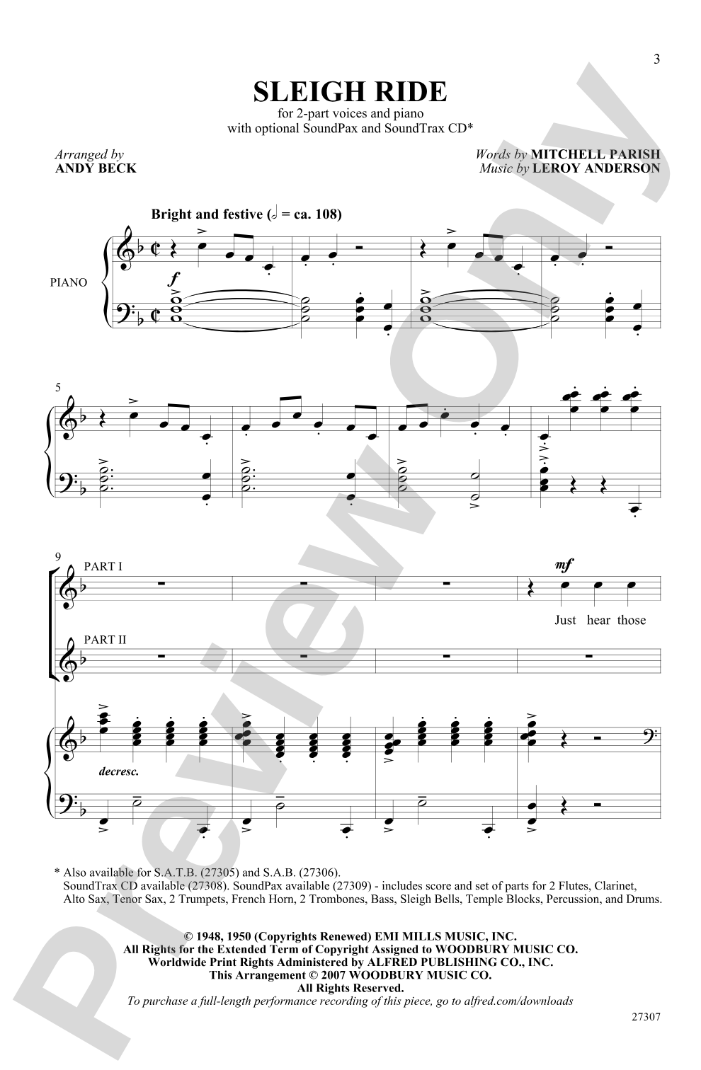 Sleigh Ride: 2-Part Choral Octavo