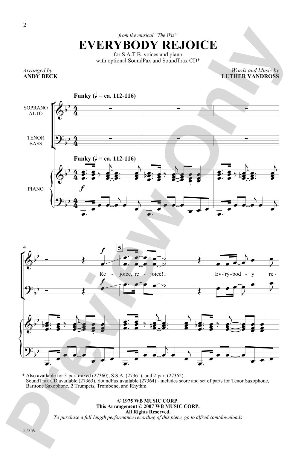 Everybody Rejoice (from <I>The Wiz</I>): SATB Choral Octavo