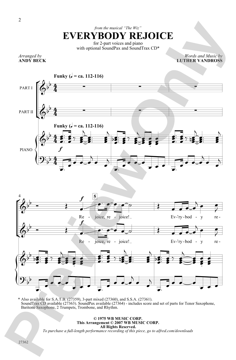 Everybody Rejoice (from <I>The Wiz</I>): 2-Part Choral Octavo