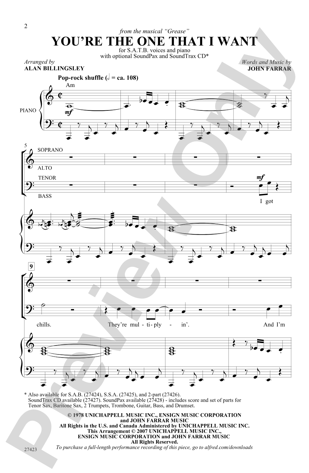 You're the One That I Want (from <I>Grease</I>): SATB Choral Octavo