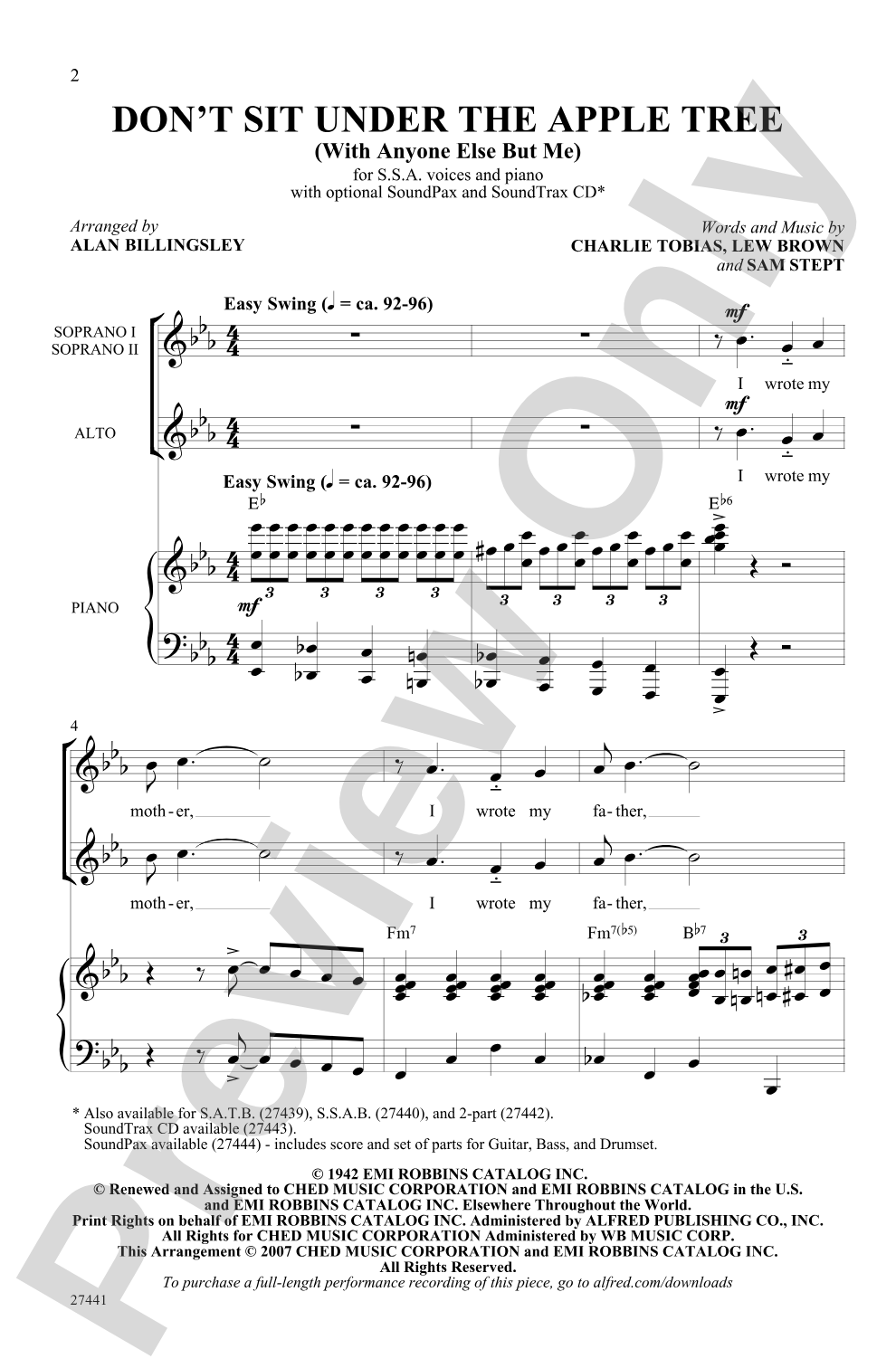 Don't Sit Under the Apple Tree: SSA Choral Octavo