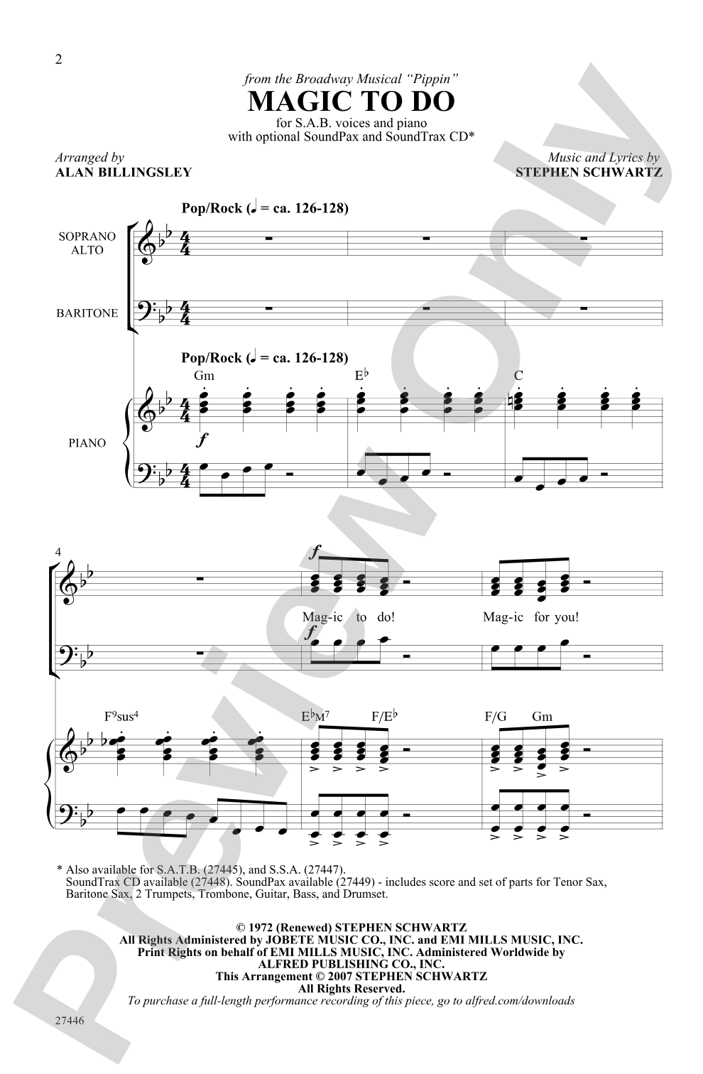 Magic to Do (from <I>Pippin</I>): SAB Choral Octavo