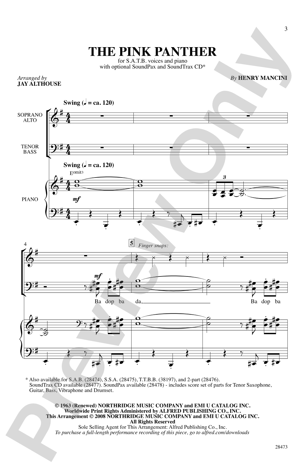 The Pink Panther: SATB Choral Octavo
