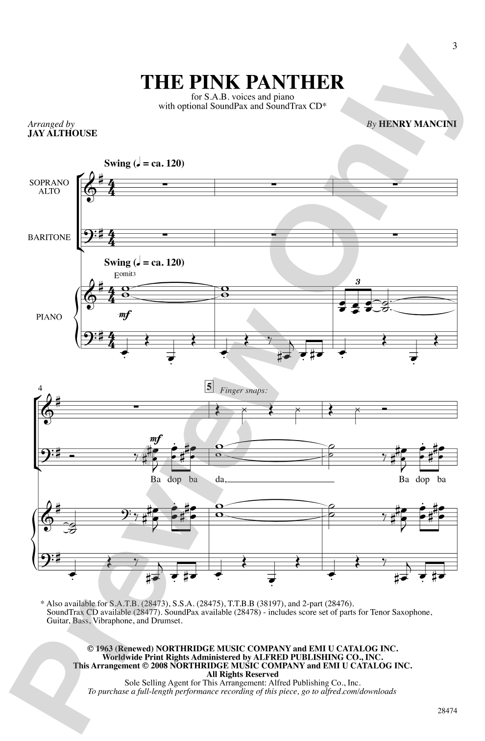 The Pink Panther: SAB Choral Octavo