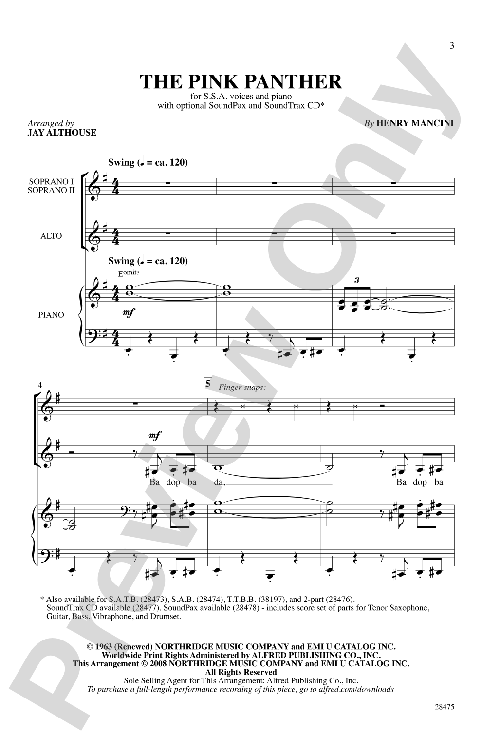 The Pink Panther: SSA Choral Octavo