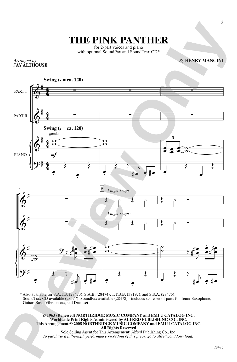 The Pink Panther: 2-Part Choral Octavo
