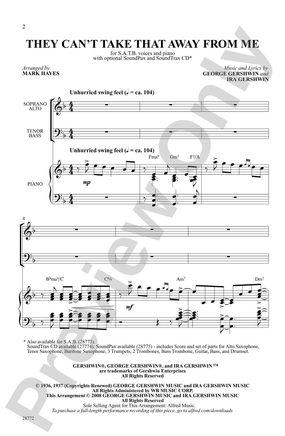 They Can't Take That Away from Me: SATB Choral Octavo