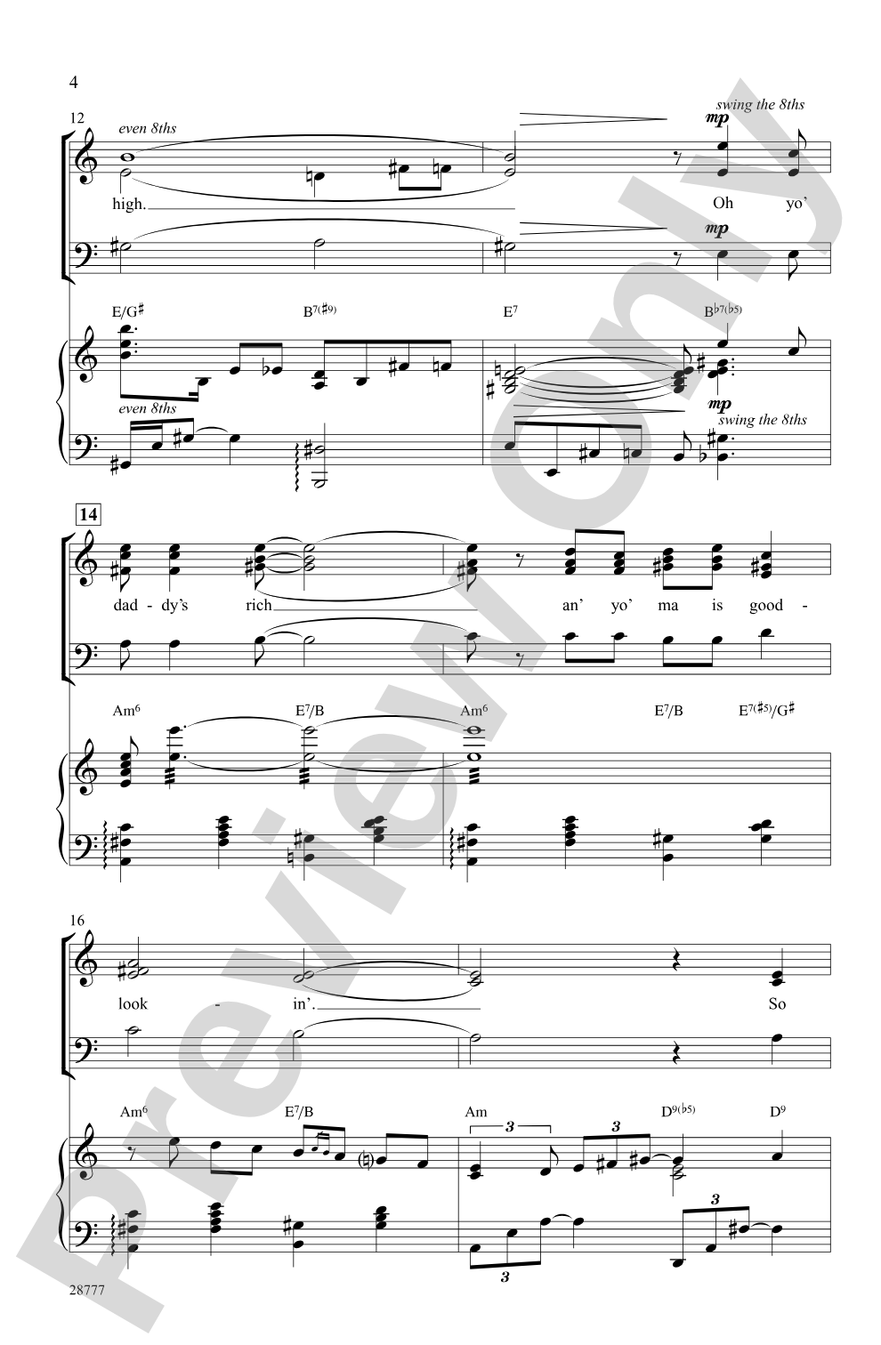 Summertime (from the musical <i>Porgy and Bess</i>): SSAB Choral Octavo