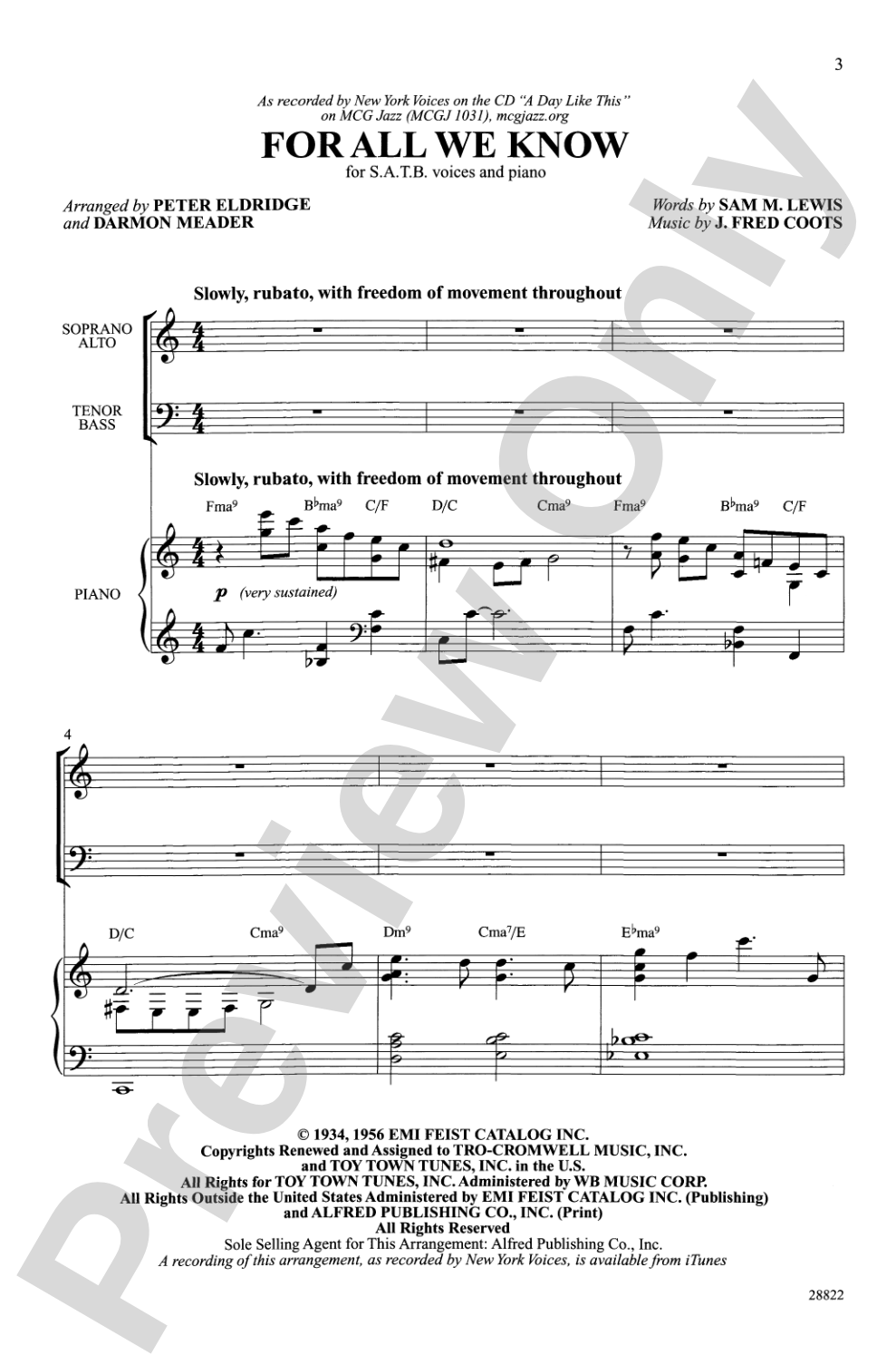 For All We Know: SATB Choral Octavo
