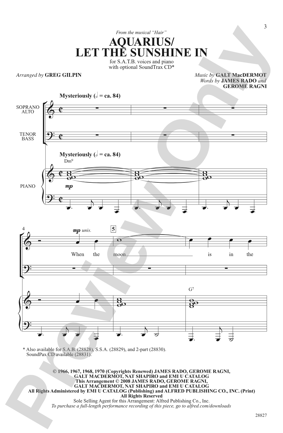 Aquarius / Let the Sunshine In: SATB Choral Octavo