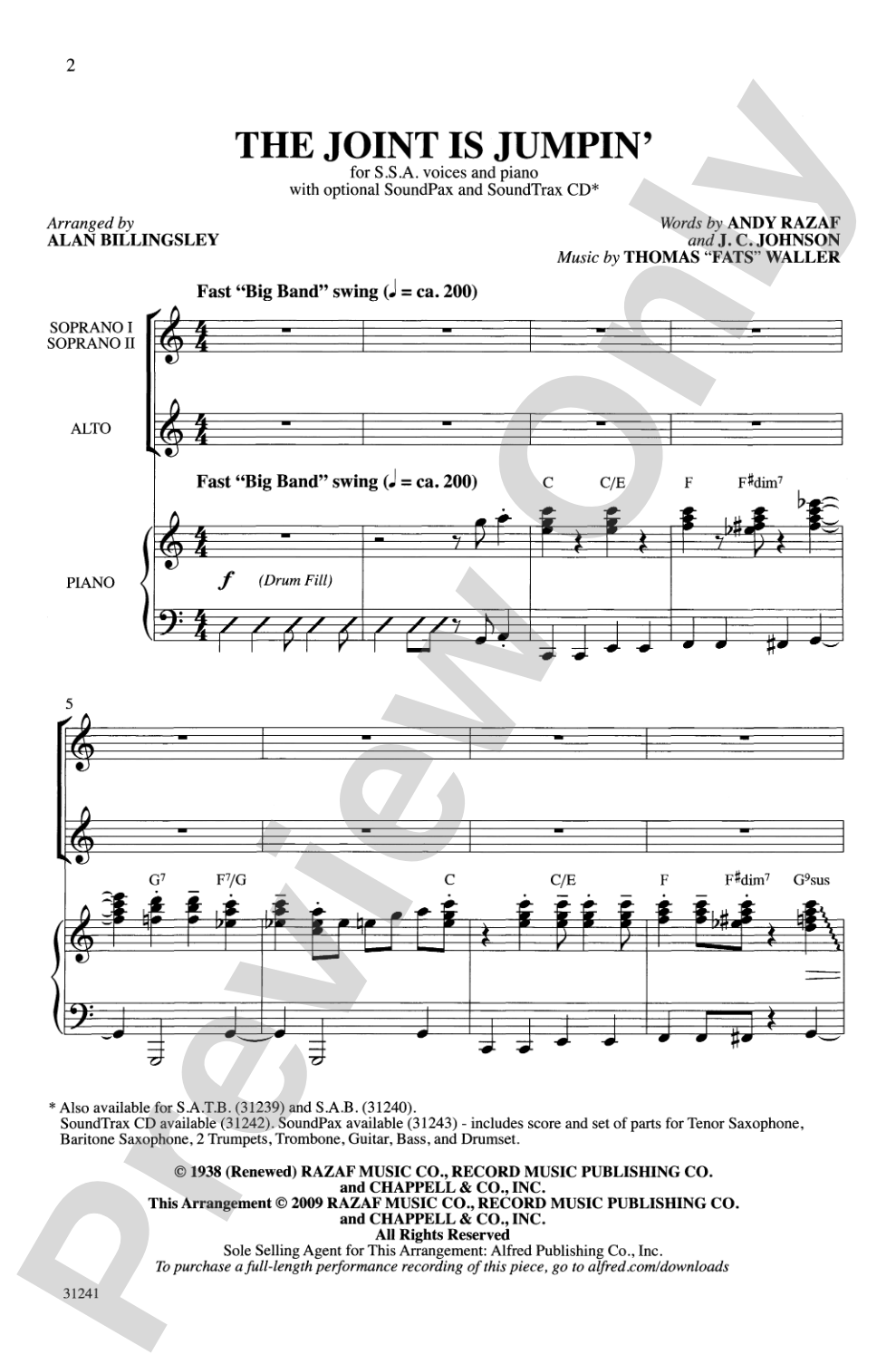 The Joint Is Jumpin' (from the musical <i>Ain't Misbehavin'</i>): SSA Choral Octavo