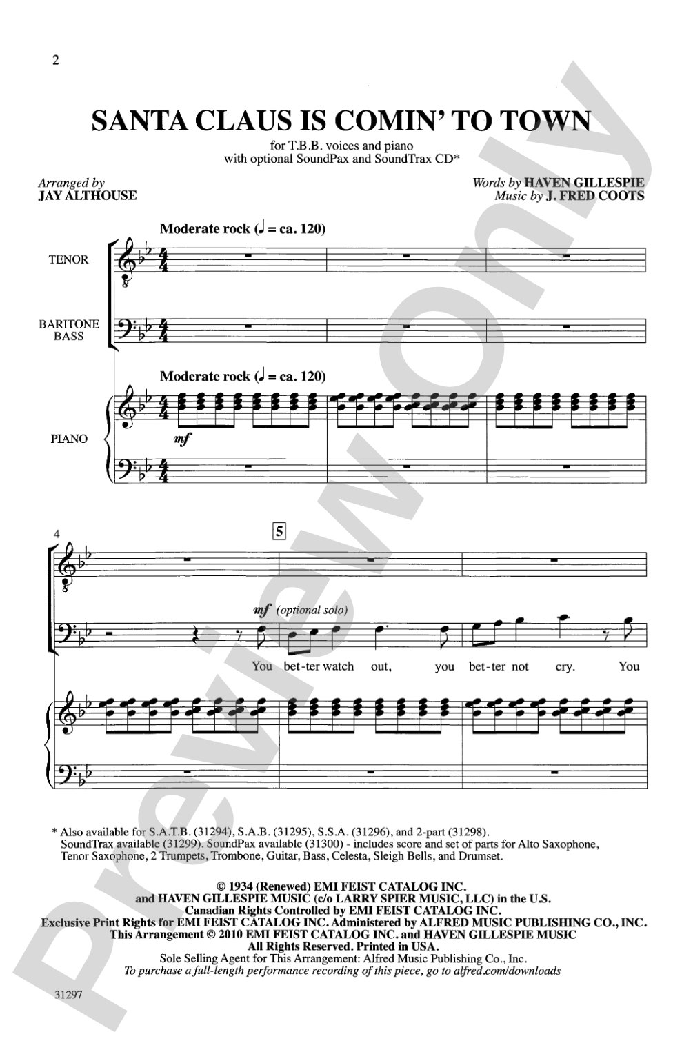 Santa Claus Is Comin' to Town: TTB Choral Octavo