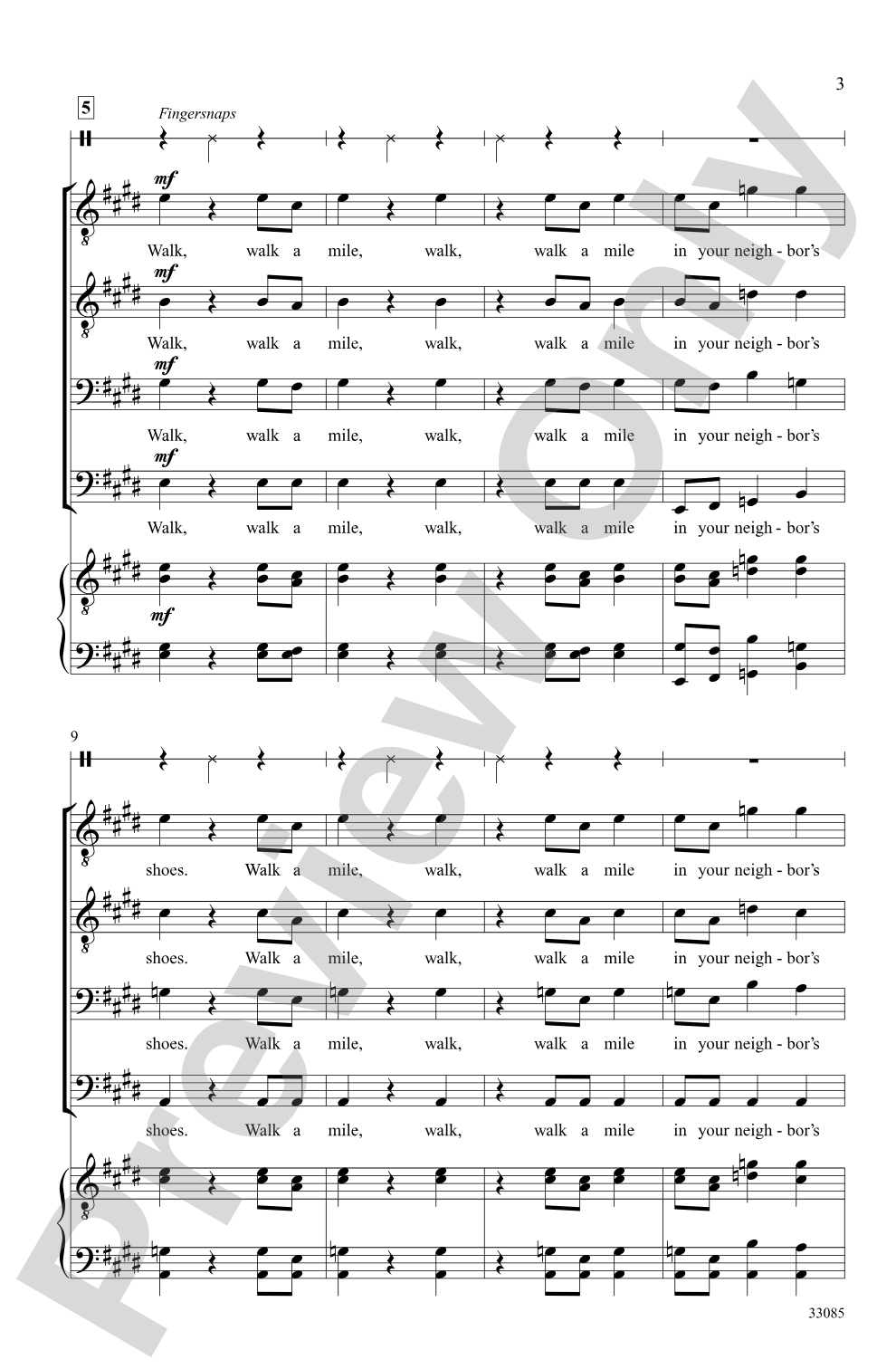 Walk a Mile: TTBB, <I>a cappella</I> Choral Octavo